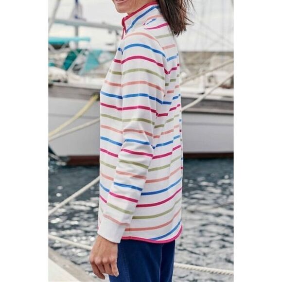 Woolovers Striped Organic Cotton Half Zip Sweatshirt Women's Crewneck Large - Picture 2 of 15